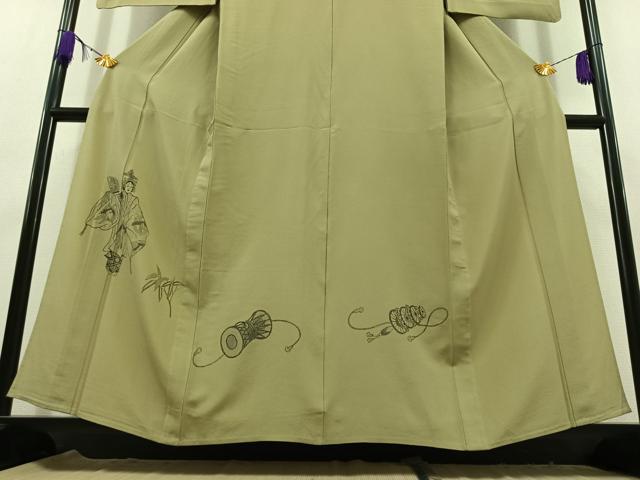 平和屋着物▽訪問着　単衣　手描き　人物文　正絹　逸品　AABC3177jh