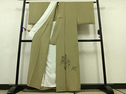 平和屋着物▽訪問着　単衣　手描き　人物文　正絹　逸品　AABC3177jh