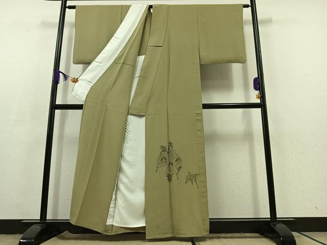平和屋着物▽訪問着　単衣　手描き　人物文　正絹　逸品　AABC3177jh