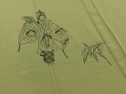 平和屋着物▽訪問着　単衣　手描き　人物文　正絹　逸品　AABC3177jh