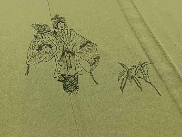 平和屋着物▽訪問着　単衣　手描き　人物文　正絹　逸品　AABC3177jh