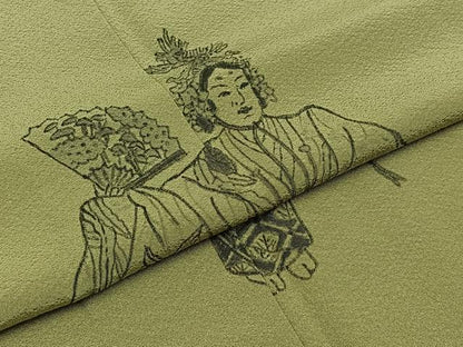 平和屋着物▽訪問着　単衣　手描き　人物文　正絹　逸品　AABC3177jh