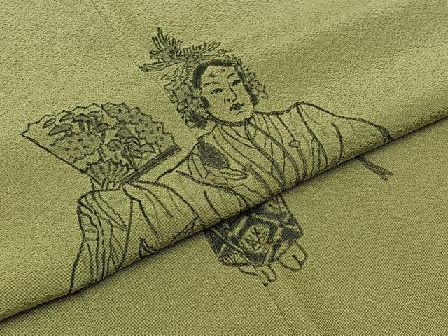 平和屋着物▽訪問着　単衣　手描き　人物文　正絹　逸品　AABC3177jh