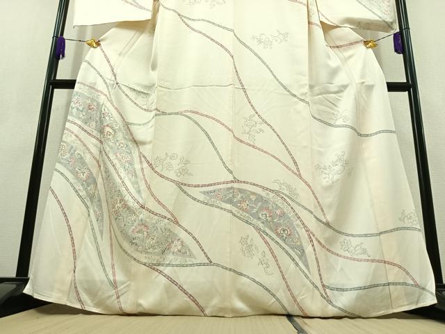 平和屋着物▽訪問着 単衣 手描き 草花文 正絹 逸品 AABC3178jh