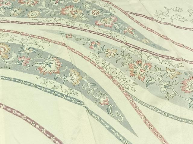 平和屋着物▽訪問着 単衣 手描き 草花文 正絹 逸品 AABC3178jh