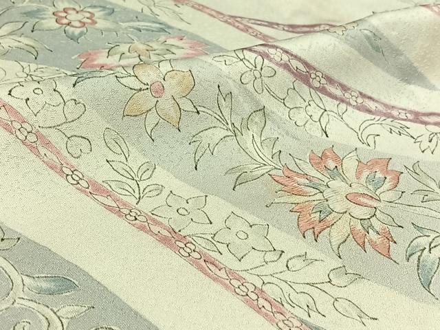 平和屋着物▽訪問着 単衣 手描き 草花文 正絹 逸品 AABC3178jh