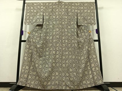 平和屋着物▽上質な小紋 単衣 型染 花丸文 正絹 逸品 AABC3180jh