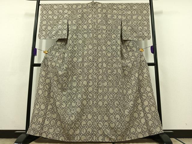 平和屋着物▽上質な小紋 単衣 型染 花丸文 正絹 逸品 AABC3180jh