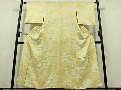 平和屋着物▽上質な小紋　単衣　枝花文　正絹　逸品　AABC3183jh
