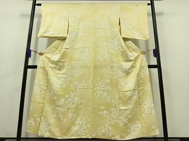 平和屋着物▽上質な小紋　単衣　枝花文　正絹　逸品　AABC3183jh
