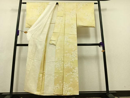 平和屋着物▽上質な小紋　単衣　枝花文　正絹　逸品　AABC3183jh