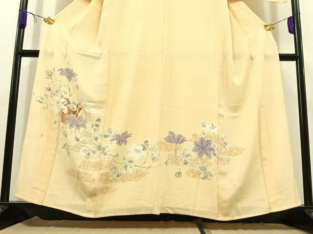 平和屋着物▽訪問着　単衣　草花文　正絹　逸品　AABC3184jh