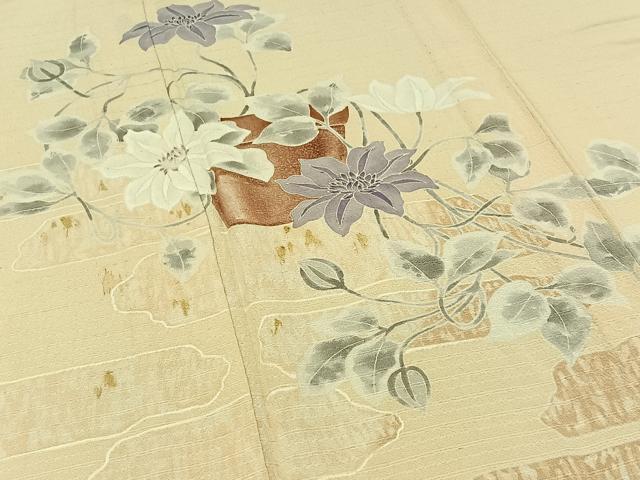 平和屋着物▽訪問着　単衣　草花文　正絹　逸品　AABC3184jh