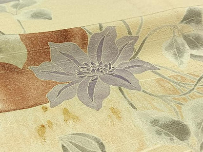 平和屋着物▽訪問着　単衣　草花文　正絹　逸品　AABC3184jh
