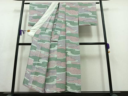平和屋着物▽上質な小紋　単衣　霞文　正絹　逸品　AABC3186jh
