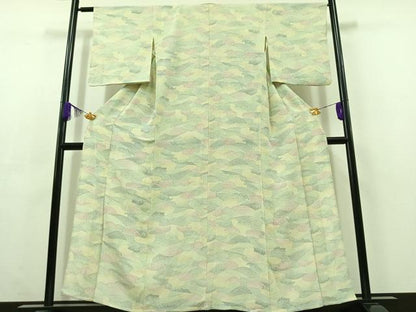 平和屋着物▽上質な小紋 単衣 立波文 正絹 逸品 AABC3188jh