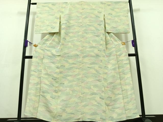 平和屋着物▽上質な小紋 単衣 立波文 正絹 逸品 AABC3188jh