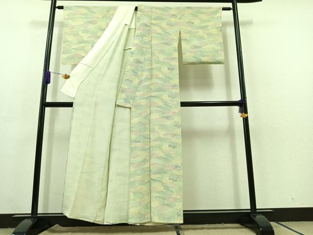 平和屋着物▽上質な小紋 単衣 立波文 正絹 逸品 AABC3188jh