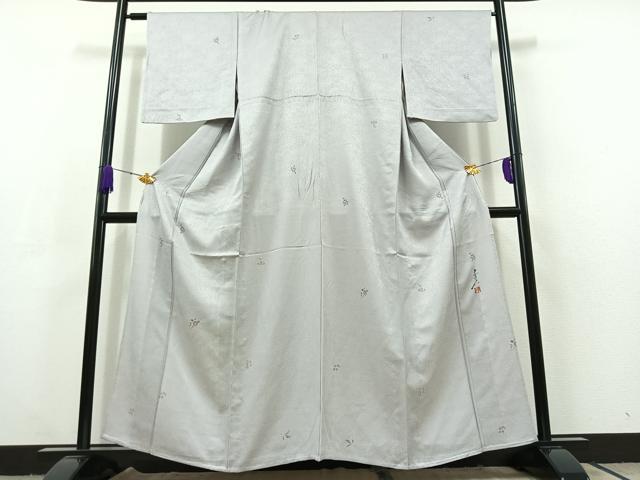 平和屋着物▽友禅作家の巨匠 浅井青仁 小紋 単衣 草花文 正絹 逸品 AABC3189jh