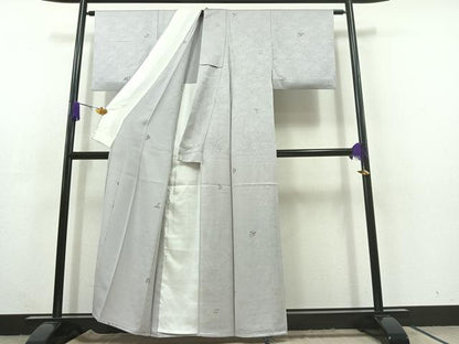 平和屋着物▽友禅作家の巨匠 浅井青仁 小紋 単衣 草花文 正絹 逸品 AABC3189jh