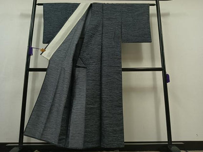 平和屋着物▽上質な紬　単衣　横段文　正絹　逸品　AABC3190jh