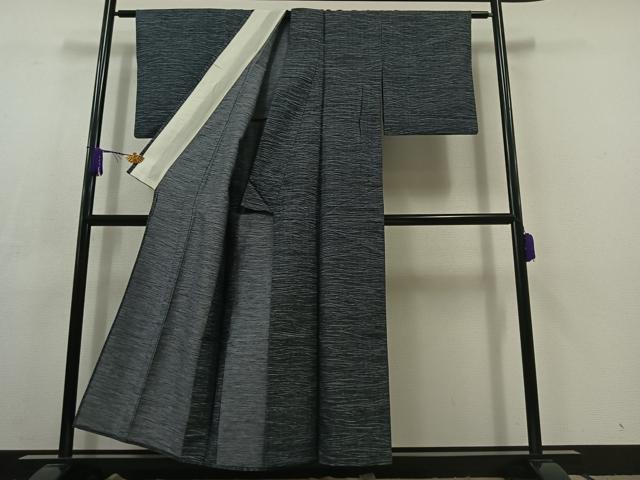平和屋着物▽上質な紬　単衣　横段文　正絹　逸品　AABC3190jh