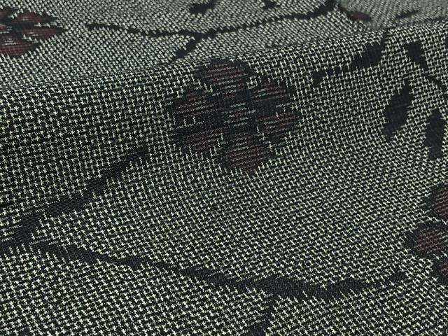 平和屋着物▽上質な紬 単衣 草花文 黒地 正絹 逸品 AABC3192jh