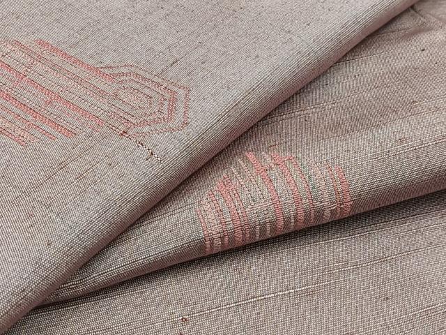 平和屋着物▽上質な紬 単衣 亀甲文 正絹 逸品 AABC3193jh