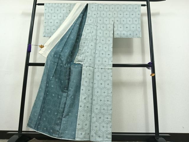 平和屋着物▽お召 単衣 亀甲花文 正絹 逸品 AABC3194jh