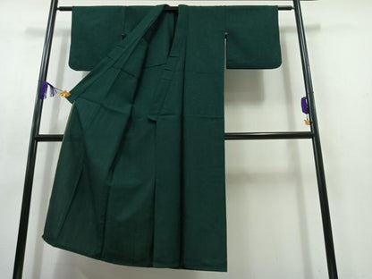平和屋着物▽上質な紬 単衣 萌葱色 正絹 逸品 AABC3195jh