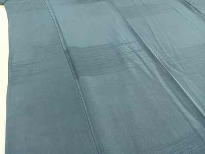平和屋着物▽上質な色無地　単衣　横段文　紺鼠色　正絹　逸品　AABC3196jh