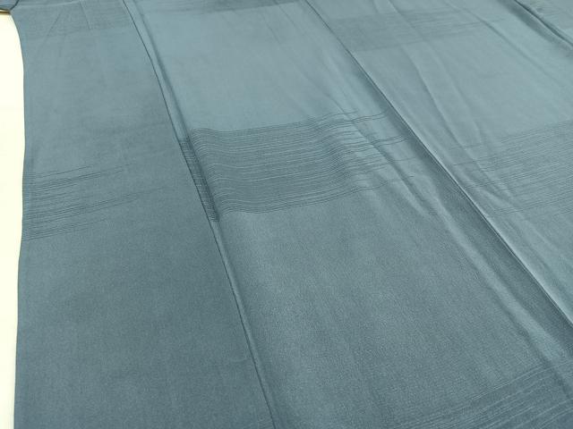 平和屋着物▽上質な色無地　単衣　横段文　紺鼠色　正絹　逸品　AABC3196jh