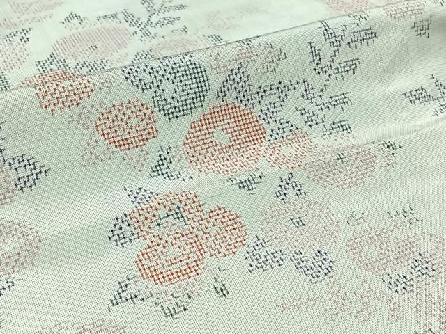 平和屋着物▽上質な紬 単衣 草花文 正絹 逸品 AABC3197jh