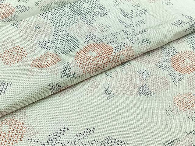 平和屋着物▽上質な紬 単衣 草花文 正絹 逸品 AABC3197jh