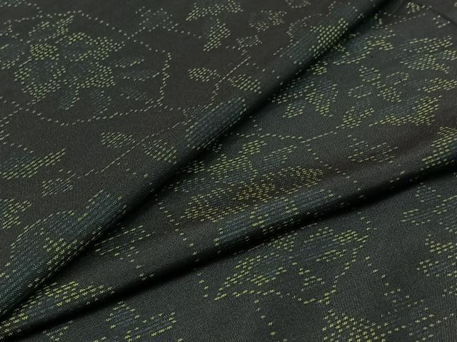 平和屋着物▽本場大島紬 単衣 草花文 黒地 正絹 逸品 AABC3198jh