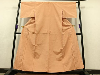 平和屋着物▽上質な紬 単衣 洒落柿色 正絹 逸品 AABC3200jh