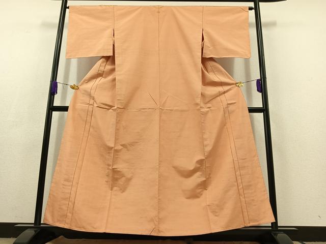 平和屋着物▽上質な紬 単衣 洒落柿色 正絹 逸品 AABC3200jh