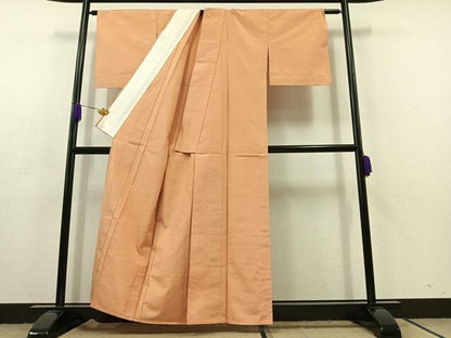 平和屋着物▽上質な紬 単衣 洒落柿色 正絹 逸品 AABC3200jh