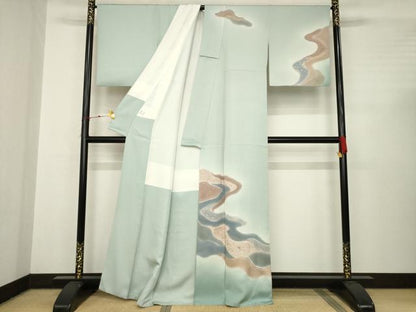 平和屋着物●訪問着 流水文 暈し染め 金彩 正絹 逸品 AABC3201ck