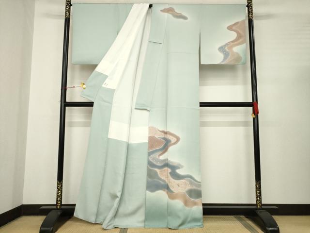 平和屋着物●訪問着 流水文 暈し染め 金彩 正絹 逸品 AABC3201ck