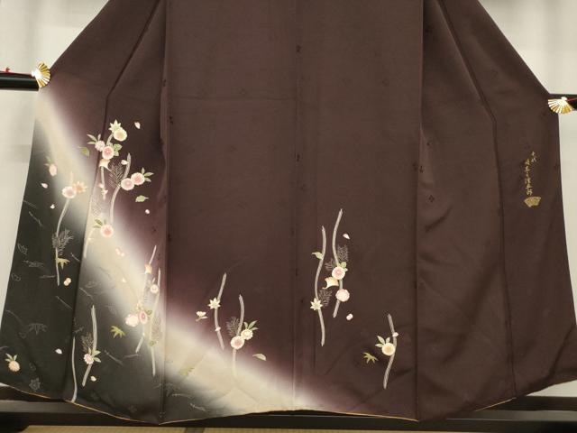 平和屋着物●十代目 歌舞伎役者　坂東三津五郎　訪問着　舞花文　暈し染め　やまと誂製　正絹　逸品　AABC3203ck