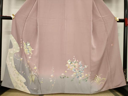 平和屋着物●友禅作家 岡部修治 訪問着 童子 流水花文 暈し染め 正絹 逸品 AABC3209ck