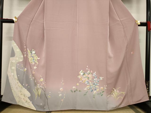 平和屋着物●友禅作家 岡部修治 訪問着 童子 流水花文 暈し染め 正絹 逸品 AABC3209ck