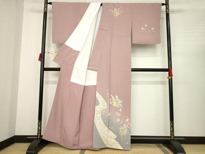 平和屋着物●友禅作家 岡部修治 訪問着 童子 流水花文 暈し染め 正絹 逸品 AABC3209ck