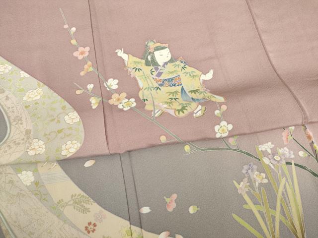 平和屋着物●友禅作家 岡部修治 訪問着 童子 流水花文 暈し染め 正絹 逸品 AABC3209ck