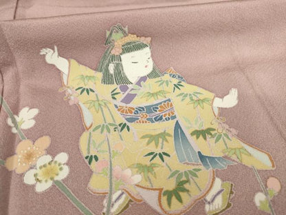 平和屋着物●友禅作家 岡部修治 訪問着 童子 流水花文 暈し染め 正絹 逸品 AABC3209ck