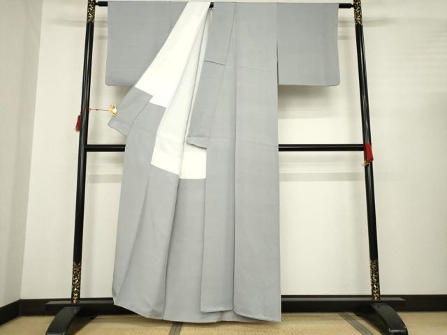 平和屋着物●上質な色無地　大小あられ地紋　薄墨色　正絹　逸品　AABC3214ck