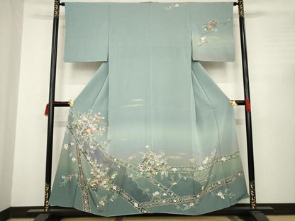 平和屋着物●総刺繍 訪問着 中国三大刺繍 スワトウ刺繍 汕頭刺繍 草花文 金彩 正絹 逸品 AABC3215ck