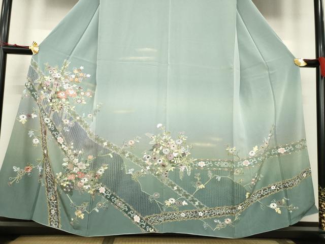 平和屋着物●総刺繍 訪問着 中国三大刺繍 スワトウ刺繍 汕頭刺繍 草花文 金彩 正絹 逸品 AABC3215ck
