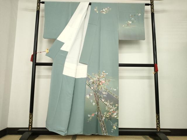 平和屋着物●総刺繍 訪問着 中国三大刺繍 スワトウ刺繍 汕頭刺繍 草花文 金彩 正絹 逸品 AABC3215ck